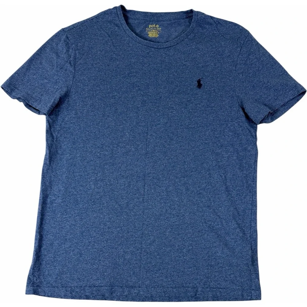 Polo Ralph Lauren Custom Slim Fit T Shirt Mens Large Blue Heather Pony Logo‎ Tee